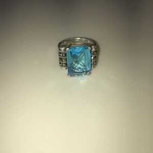 Vintage Cocktail Cut Glass Aquamarine Silver Ring